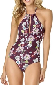 Neu Anne Cole Größe 10 Damen gerafft vorne Einteiler Badeanzug hochgeschlossen Blumenmuster - Bild 1 von 7