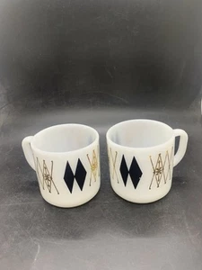 Vtg Federal Milk Glass Atomic Harlequin Coffee Cup Set 2 MCM D Handle - Picture 1 of 7