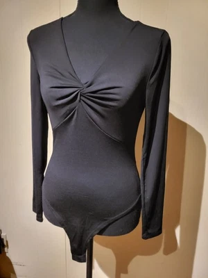 Terno corporal preto rosa desbotado manga longa fecho de pressão gola V forma ajuste clássico - Imagem 1 de 4