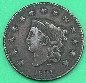 1831 großer Cent, Krönchenkopf, kleine Briefe ss + besseres Datum schokobraun - Bild 1 von 4
