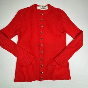 Vintage St. John Knits Red Santana Knit Cardigan SJ Gold Buttons Career *READ - Picture 1 of 11