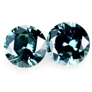 Zafiro verde azulado natural certificado de 0,83 quilates 4,7 mm corte brillante redondo par a juego - Imagen 1 de 4
