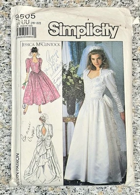 Vtg 1989 Simplicity Pattern 9505 JESSICA McCLINTOCK Bridal Gown Prom (16-22) CUT - Image 1 of 4