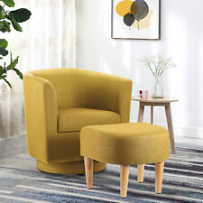 360° Swivel Accent Chair w/Ottoman Upholstered Armchair Barrel Round Club Sofa 