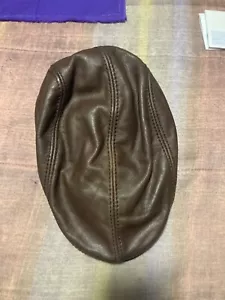 Large VINTAGE LETHMIK BROWN Leather Gatsby Newsboy/Cabbie Hat - Picture 1 of 6