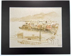 Impressionism Pastel Drawing 11x14” Harbor Scene Mykonos Greece Seaside Beach - Picture 1 of 12