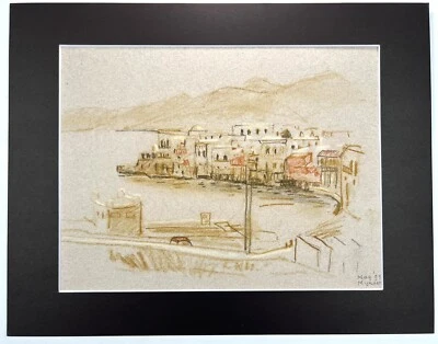 印象派粉彩绘画 11x14 英寸海港场景米科诺斯希腊海滨海滩 — 第 1/4 张图片