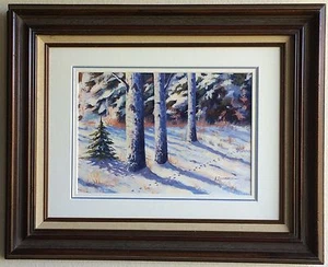 "Aivars Zandbergs firmado ""Mezmala"" Bosque de Invierno Acuarela Letonia - Marco 17x21 - Imagen 1 de 8