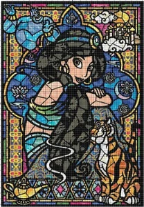 Aladdin & Jasmine Stained Glass Collage Counted Cross-Stitch Pattern - Picture 1 of 1