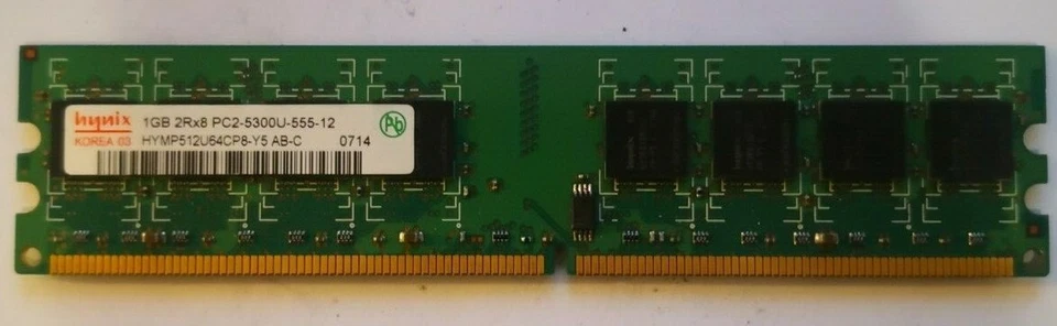 RAM 1GB DDR2 667MHZ PC2-5300U non-ECC Hynix HYMP512U64CP8-Y5 AB-C - Immagine 1 di 2