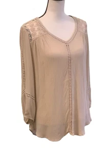 New Direction Womens Lace Shirt Size M Beige 3/4 Sleeve - Picture 1 of 19