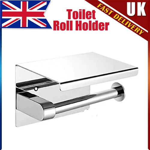 Toilet Paper Roll Holder Wall-Mounted With Mobile Phone Storage Bathroom Shelf