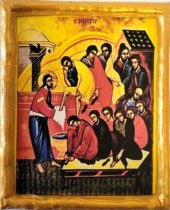 Pedilavium Maundy Washing The Apostles Feet Jesus Niptir Catholic Orthodox Icon - Picture 1 of 6