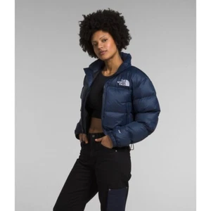 NWT Womens TNF The North Face Nuptse Short Crop 700-Down Jacket - SUMMIT NAVY - Picture 1 of 15