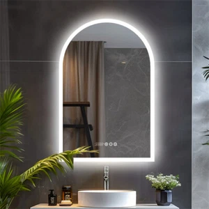 Anti-fog LED Bathroom Mirror Temperature Date Time Dimming Sensor Makeup Mirror - Picture 1 of 16