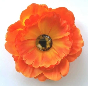 4,5" Orange Zombie Auge Pfingstrose Stoff Seide Blume BROSCHE ANSTECKNADEL Halloween #2 - Bild 1 von 2