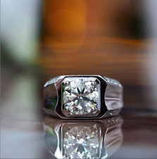 2 Carat Round Cut Real Moissanite Men's Engagement Ring Solid 14k White Gold