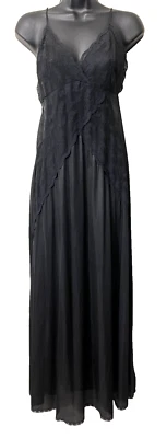 Vintage Joie De Vie Lace Satin Slip Dress Gown Maxi Black Sheer Whimsigoth S - Image 1 of 4