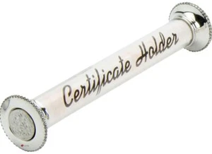 Pewter Ends Certificate Holder Birth Marriage Graduation Glass Tube - Foto 1 di 1