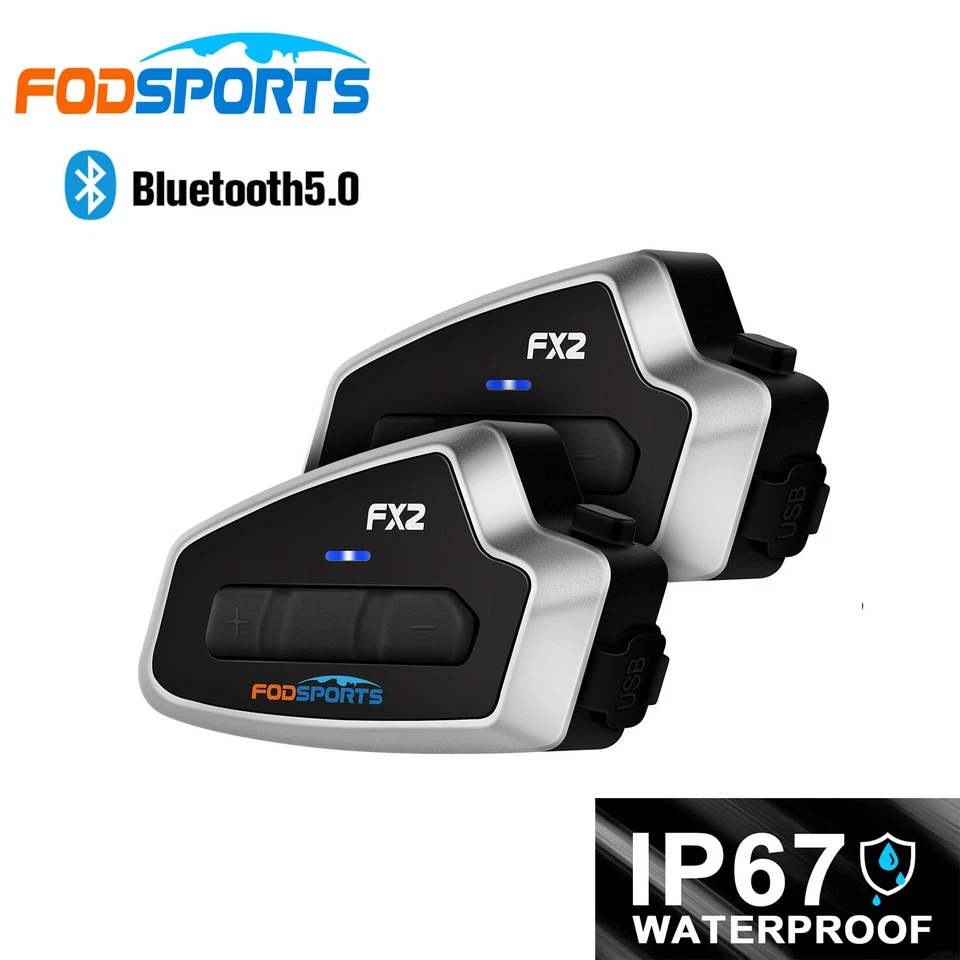 2X FX2 1000M Motorcycle Intercom 3 Rider Talk Helmet Bluetooth 5.0 Headset FM AU - Image 1 of 4