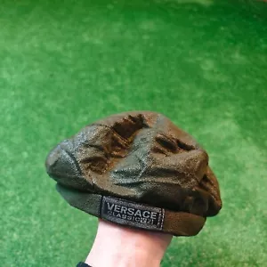 Vintage Versace Beret Cap Hat designer retro adjustable chaki green 90s adult - Picture 1 of 13