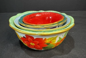 Pionierin roter Weihnachtsstern 4er Set verschachtelte Messschalen Goldrand - Bild 1 von 4