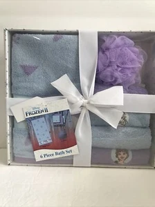 Disney Frozen 2 6-piece bath set (1 bath towel, 4 washcloths, 1 loofah), NEW - Picture 1 of 8