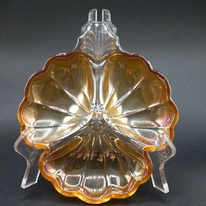 Vintage Carnival Glass Marigold Candy Nut Dish Iridescent Divided L4c - Picture 1 of 7