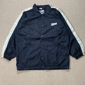 VINTAGE Puma Jacket Mens XL Black White Coach Button Snap Windbreaker 90s - Picture 1 of 12