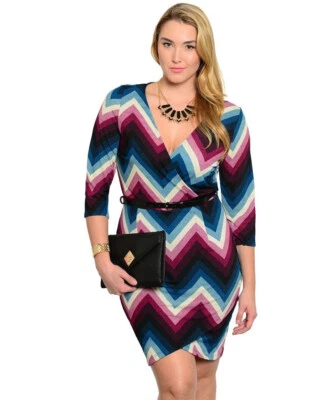 Vestido Vaina Janette Plus Damas Mujeres Estampado Chevron Púrpura Talla XL Foto 1 de 3