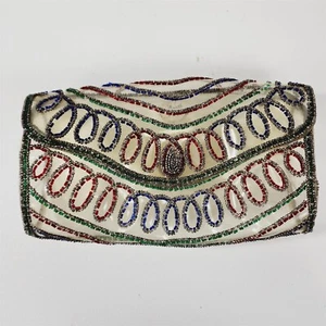 Vintage Bags By Josef France Clutch Purse Clear Vinyl Beaded Bag - Picture 1 of 9