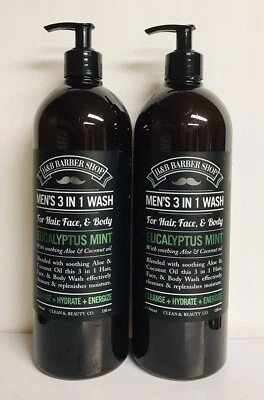 2 botellas de eucalipto y menta para hombre 3 en 1 lavado con aloe y aceite de coco 32 oz cada una Foto 1 de 2