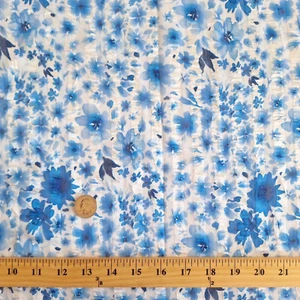 Semi-Sheer Printed Chiffon Fabric Blue White Flowers Stripes 3.3YDS x 54"W - Picture 1 of 13