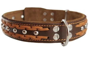 Shwaan Genuine Leather Braided Studded Dog Collar,Brown,Black Leather Dog Collar - Picture 1 of 19