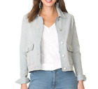 Chaps Women's Striped Jean Jacket w/Utility Pockets, Light Blue Wash, Large NWT