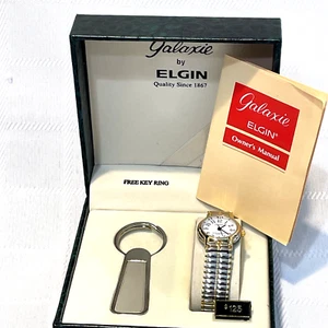 Elgin's Galaxie Quartz Watch With Keychain NEW in Original Case ~ Needs Battery - Picture 1 of 12