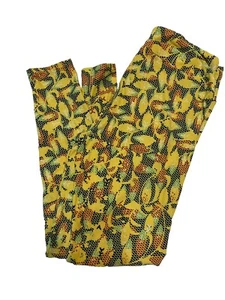 Leggings Lularoe TC alti curvy giallo stampa floreale foglie di vite - Foto 1 di 1
