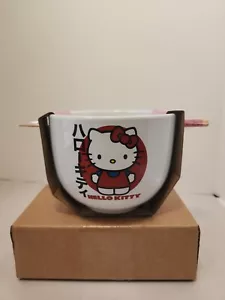 Sanrio Hello Kitty Ceramic Ramen Noodle Bowl With Chopsticks 20 Oz - Picture 1 of 8