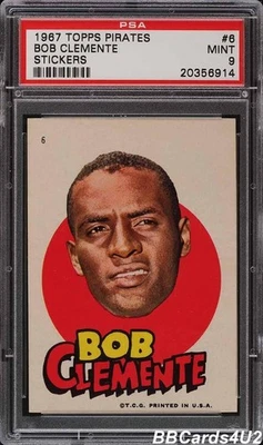 1967 Topps Pirates Stickers #6 ROBERTO CLEMENTE HOF! PSA 9 MINT Pop 1/17! - Image 1 of 2