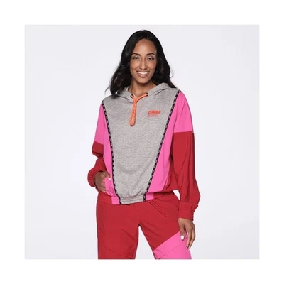 Chaqueta Pullover Zumba Wear Colorblock Con Capucha - Mujer Talla S Gris Rosa Rojo  Foto 1 de 4