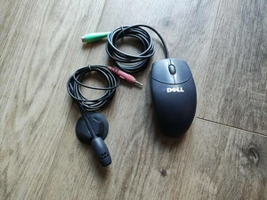 Vintage DELL LOGITECH (M-S69, M071KC) Black Scroll Wheel Wired Ball Mouse + Mic - Picture 1 of 2