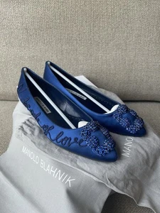 Manolo Blahnik Blue Silk Hangisi Flats Size 35 - Picture 1 of 7