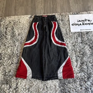 Jeans vintage anni 00 Jnco donna Hypnotix larghi denim nero e rosso taglia 7 28x29 Y2K - Foto 1 di 11