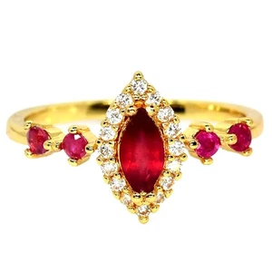 GENUINE AAA BLOOD RED RUBY MARQUISE & WHITE CZ STERLING 925 SILVER RING 7.75 - Picture 1 of 6
