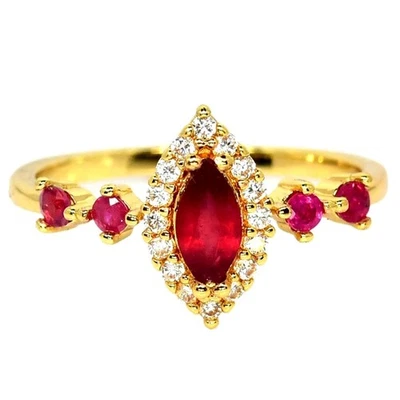 GENUINE AAA BLOOD RED RUBY MARQUISE & WHITE CZ STERLING 925 SILVER RING 7.75 - Image 1 of 4