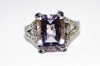 Anillo de topacio blanco y piedras preciosas mixtas naturales de 7,54 quilates de plata de ley de $600,925 Foto 1 de 4