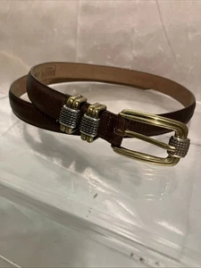 BRIGHTON Classics 4B608 Brown Leather Lizard Belt Buckle MADE IN USA Women L/34. - Picture 1 of 10