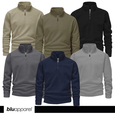 Mens 1/4 Zip Fleece Sweater Heavy Weight Hiking Outdoor Camping Warm Jumper - Image 1 of 4