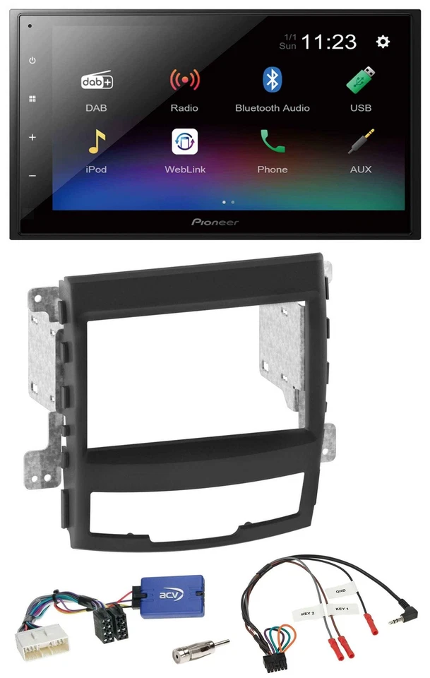 Pioneer USB Bluetooth DAB 2DIN Lenkrad Autoradio für SSangYong Korando mit Taste - Bild 1 von 4