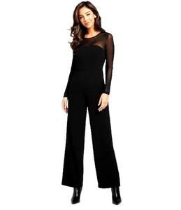 GUESS Baha eleganter Jumpsuit Netzärmel weites Bein Reißverschluss hinten Einteiler Blk M - Bild 1 von 6